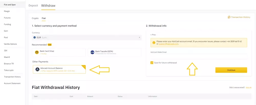 Binance vyber peňazí cez Advcash