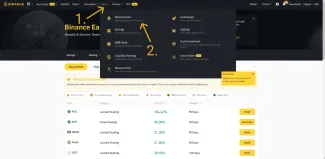 Binance staking navigácia v menu