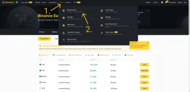 Binance staking navigácia v menu