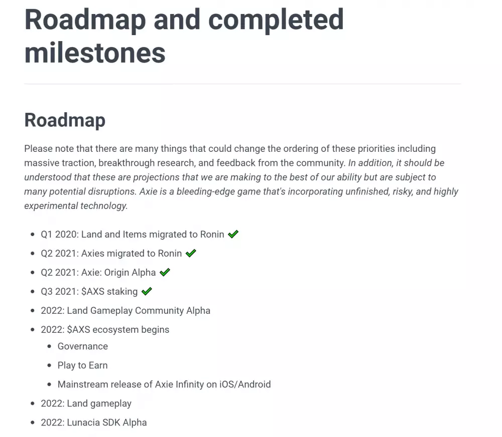 Roadmap kryptomeny AXS