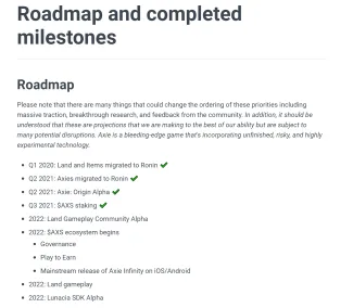 Roadmap kryptomeny AXS