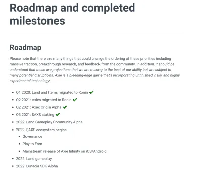 Roadmap kryptomeny AXS