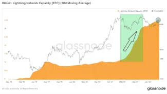Kapacita lightning network. Zdroj: Glassnode