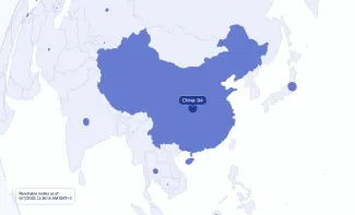 Počet aktívnych uzlov v Číne zobrazený na mape