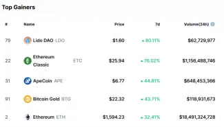 TOP 5 ziskových kryptomien z top 100 podľa Coinmarketcap