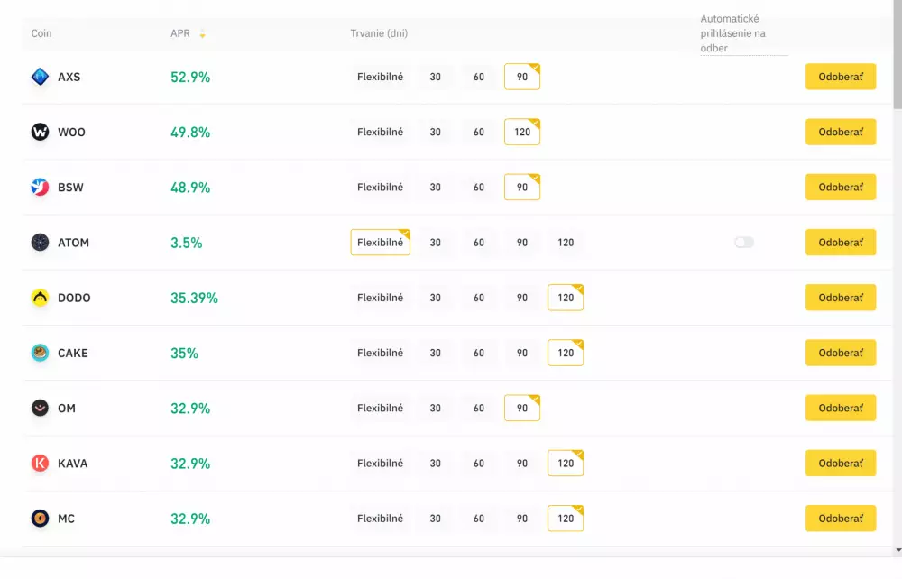 Prehlaď najvýnosnejších kryptomien na Binance staking