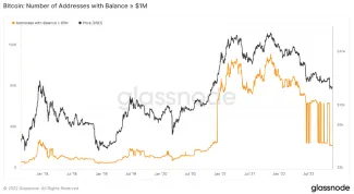 Počet milionárskych peňaženiek BTC