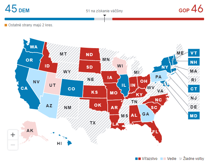 Predbežné výsledky volieb v USA