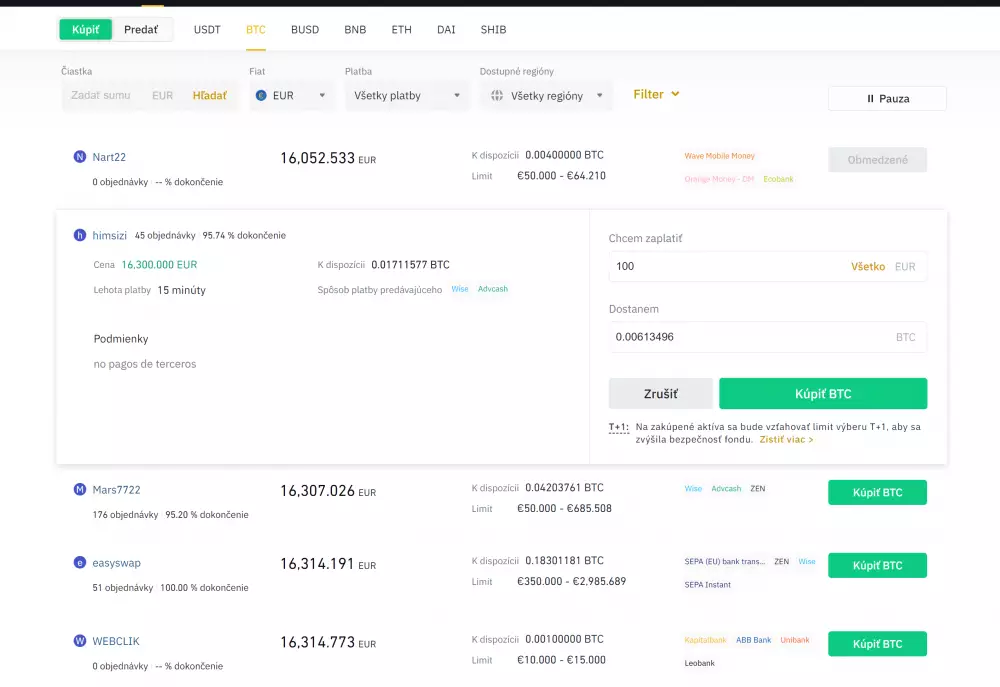 Binance vklad cez P2P