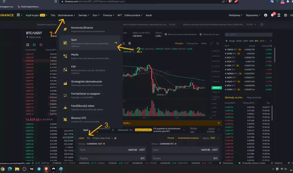 Nákup Bitcoinu na burze Binance