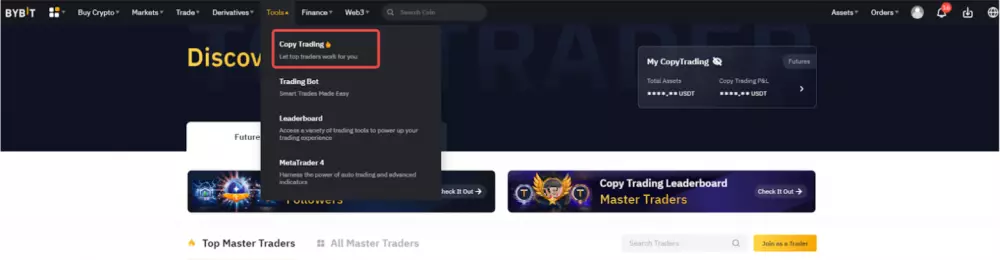 Kliknutie na copy trading