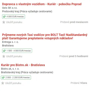 Ponuky práce pre kuriérov