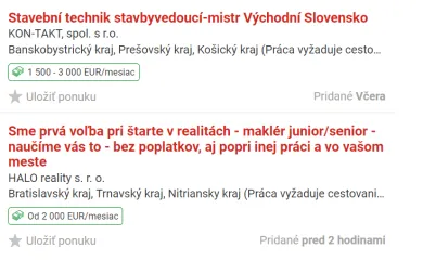 Ponuky práce v oblasti stavebníctva a realít