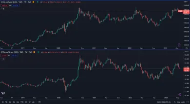 Zlato a striebro za posledných 5 rokov.