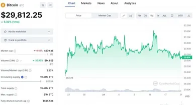 Bitcoin je tesne pod 30 000 dolárov