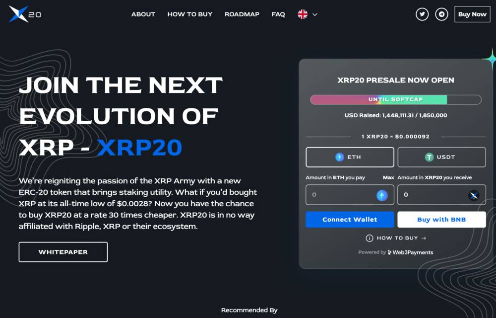 Predpredaj kryptomeny XRP20 pokračuje
