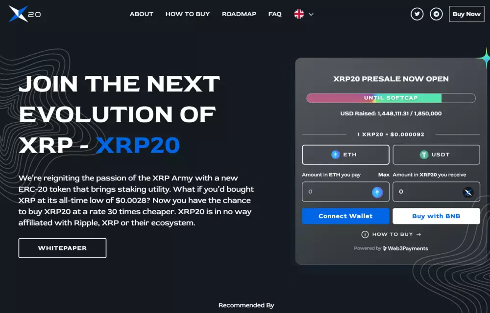 Predpredaj kryptomeny XRP20 pokračuje