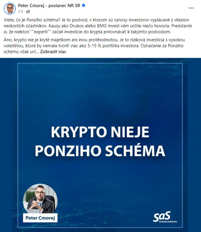 Kryptomeny na Slovensku. Peter Cmorej