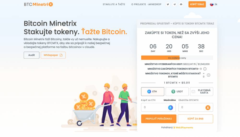 Bitcoin Minetrix umožňuje stakovanie tokenov