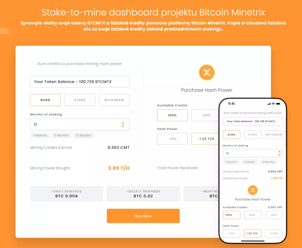 Bitcoin Minetrix umožňuje aj stakovanie