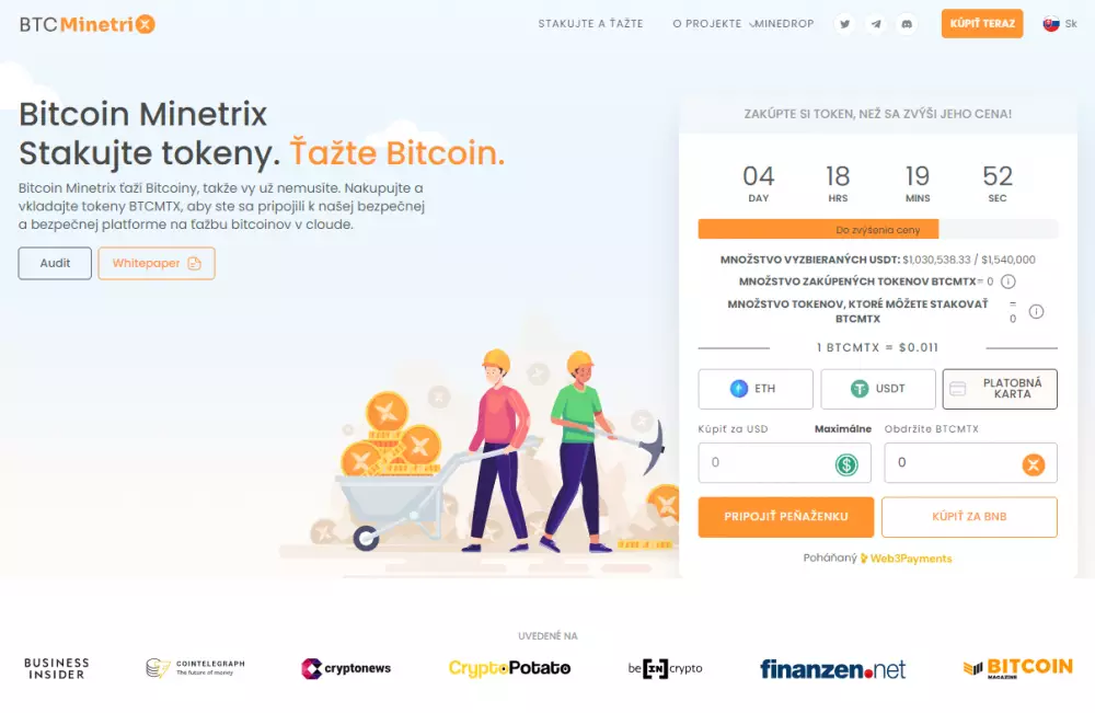 Bitcoin Minetrix umožňuje stakovanie tokenov