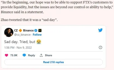 Tweet Changpeng Zhaa uvedený v žalobe