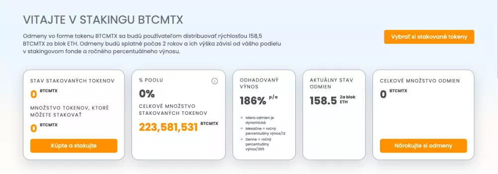 Aktuálny výnos stakingu BTCMTX tokenu (k 2.11. 18:00)