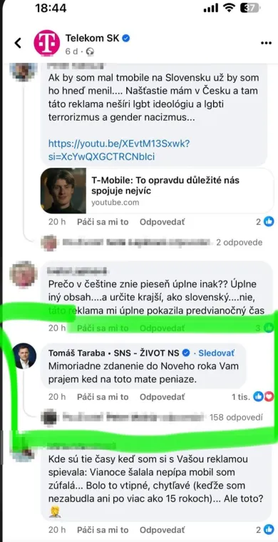 Komentár ministra k reklame Telekomu