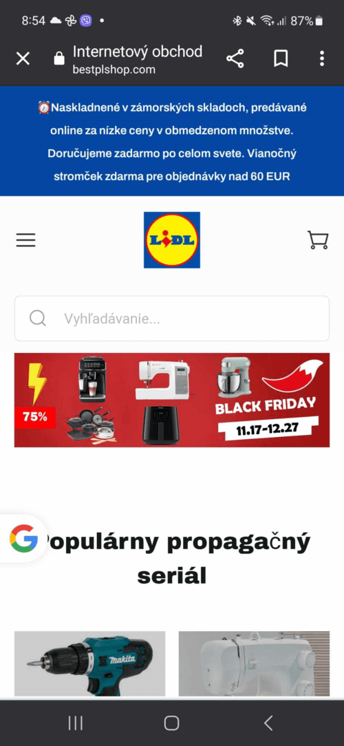 Lidl podvodná stránka