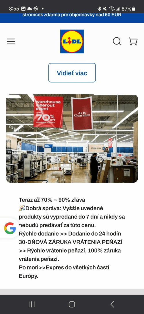 Lidl podvodný eshop