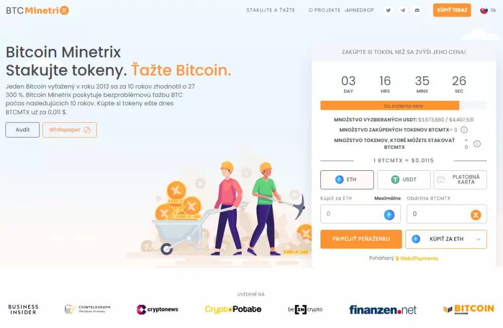 Vďaka Bitcoin Minetrix môžete ťažiť Bitcoin