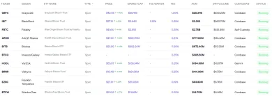 Bitcoinové ETF podľa veľkosti