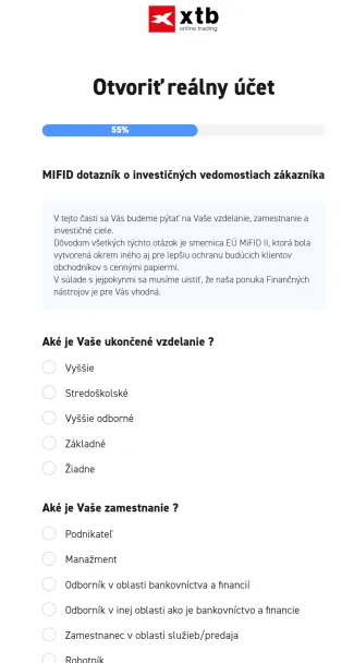 Dokončenie vytvorenia účtu na XTB