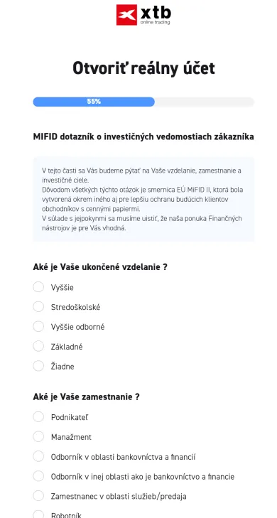 Dokončenie vytvorenia účtu na XTB