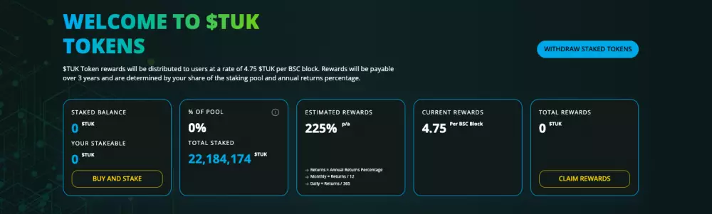 Rozhranie pre staking tokenu TUK