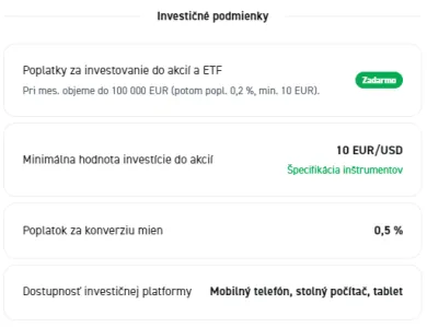 Investičné podmienky pre akcie a ETF