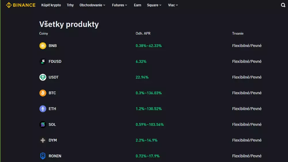 Staking na Binance má viacero možností