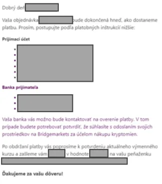 Platobné údaje v e-maili