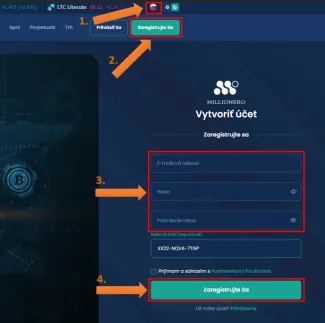Registrácia na Millionero