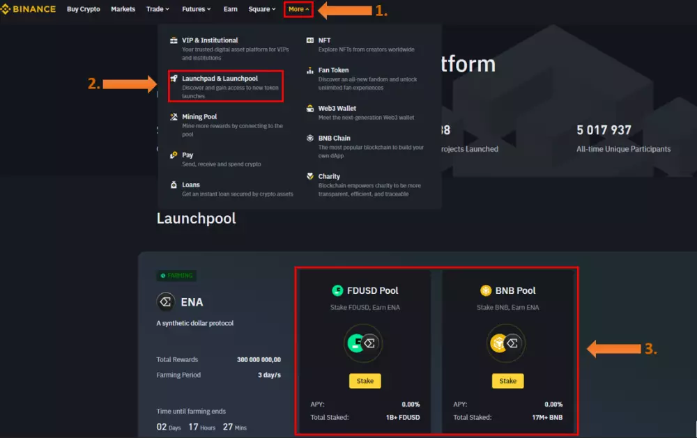 Staking ENA a launchpool Binance