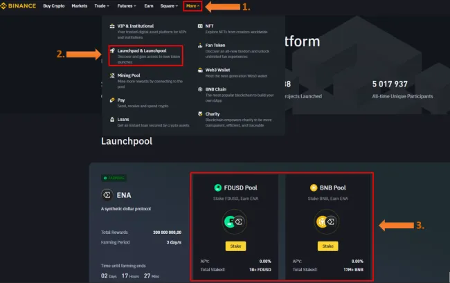 Staking ENA a launchpool Binance