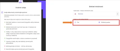 Výber dokladu totožnosti