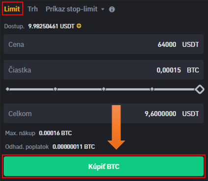 Príklad na limitný nákup