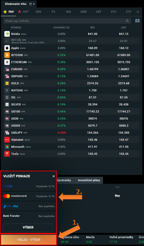 Vklad peňazí cez Xstation5