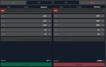OCO príkaz na BITmarkets