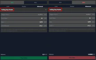 Trailing stop market príkaz na BITmarkets. Zdroj: BITmarkets