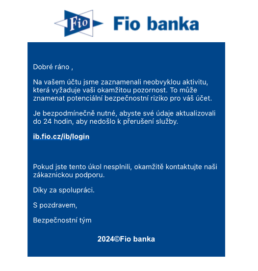 Falošná Fio banka posiela klientom správy