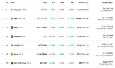 Najväčšie meme coiny v súčasnosti