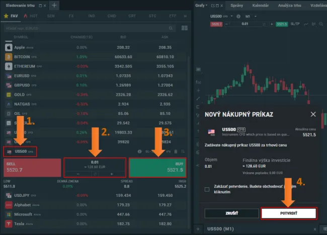 Nákup indexu na XTB