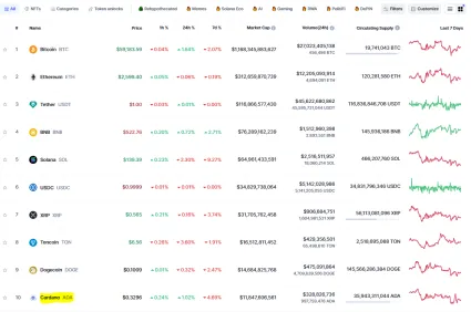Cardano je 10. najväčšia kryptomena na svete